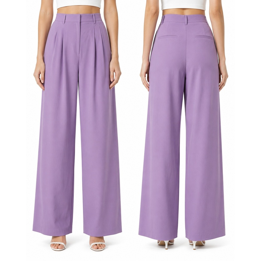 Love Bonito Lavender Purple High Rise Pleated Wide Leg Trousers Pants US 4